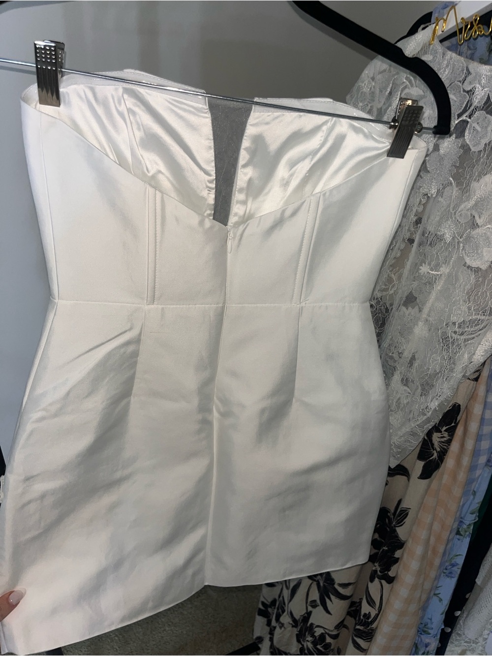 Dolores Mini Dress-Strapless Plunge Body -con Leg Split Dress in White - Picture 5 of 6